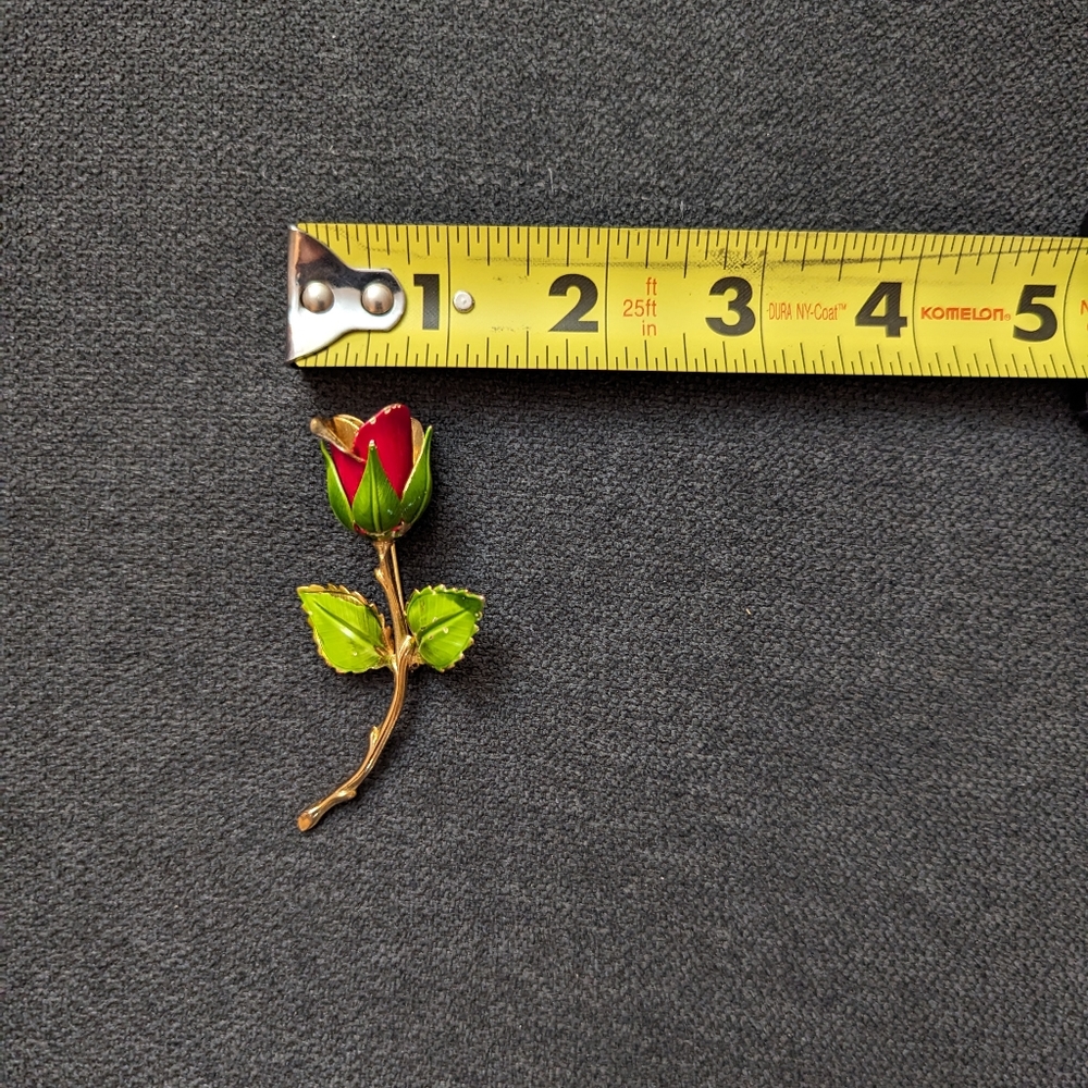 Vintage Rose Brooche, Red and Green Enamel- Giovanni - Picture 6 of 6
